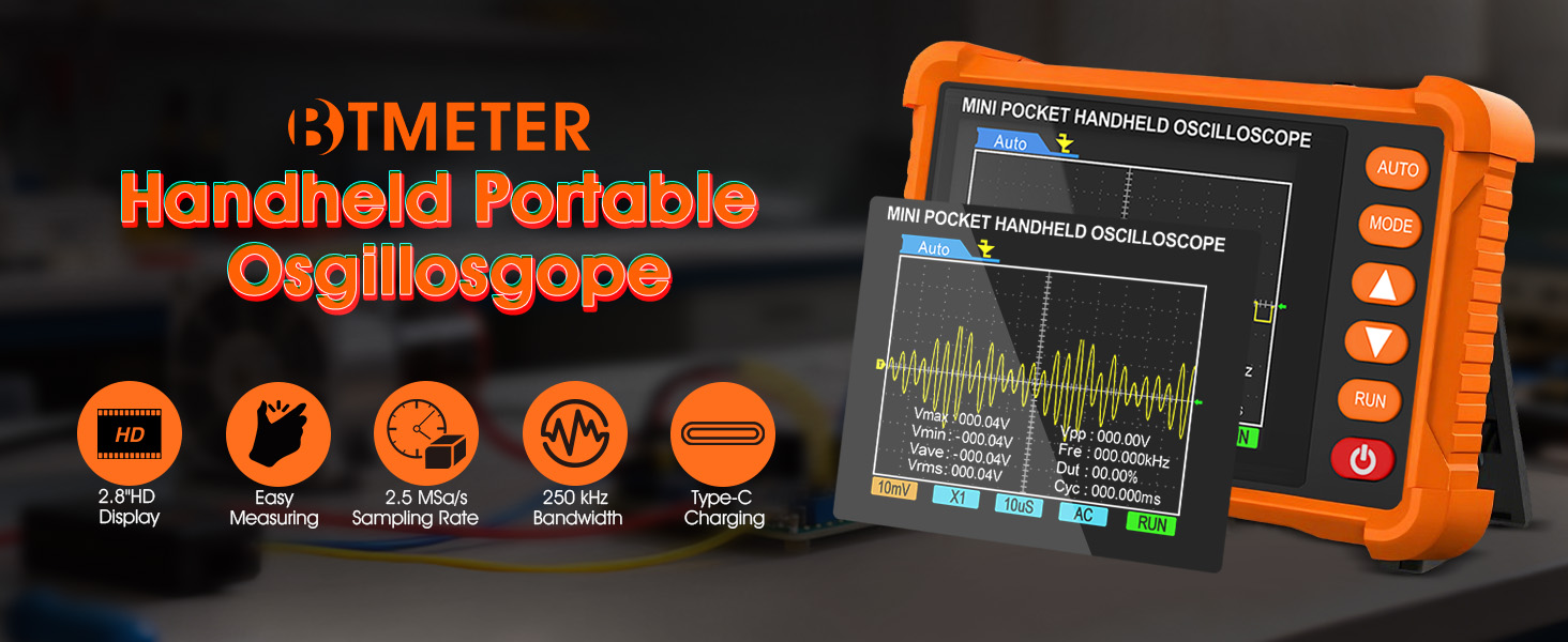 BTMETER mini oscilloscope auto/single trigger scope 250 kHz Bandwidth waveform tool Lab scope gifts