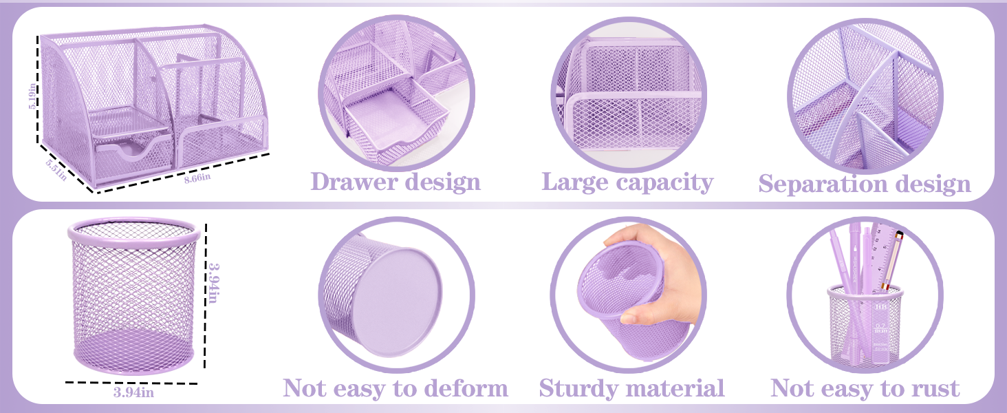 purple desk supplies