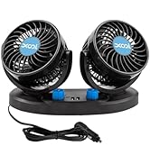 XOOL Car Fan – Car Cooling Fan with 2 USB Charging Ports, Quiet Strong Airflow, Cigarette Lighter...