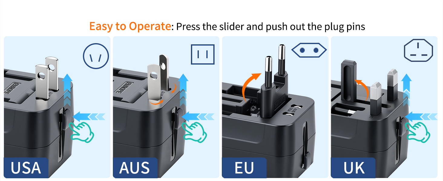 Easy to use and carry plug type A B C G I fast charging travel adapter quick charger PD-QC