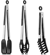 3 PCS Kitchen Tongs with Silicone Tips, 9 &amp; 12-Inch Heat Resistant Silicone Tongs for Cooking Sta...