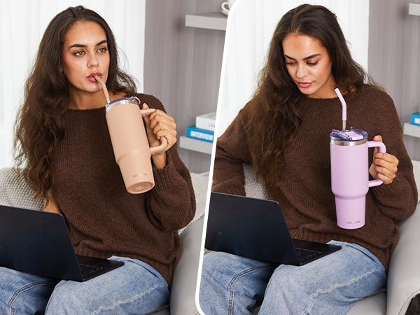 SMLIXE Tumbler with Handle and Straw Lid