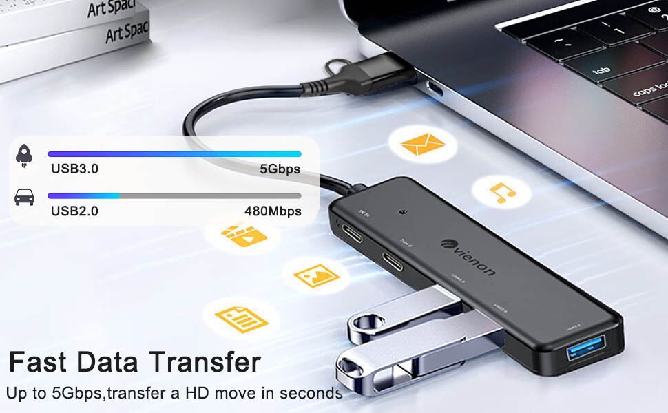 VIENON USB 3.0 Hub, USB C Hub 5 in 1