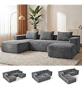 Sectional Boneless Couches for Living Room, Modular Sectional Sofa U-Shaped Cloud Couch with Chai...