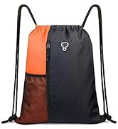 Drawstring Backpack Sports Gym Bag for Women Men Children Large Size with Zipper and Water Bottle...