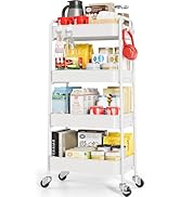 TOOLF 4-Tier Metal Rolling Cart with Wheels, Storage Utility Organizer Cart for Kitchen, Bathroom...