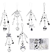 SUNNYCLUE 1 Box DIY 6 Sets Phone Charm Making Kit Gothic Heart Charm Halloween Black Star Flower ...