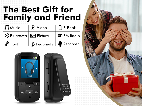 64GB MP3 Player with Bluetooth 5.3 and Clip, Portable HiFi Sports Music Player for Kids (28g)