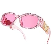 FEISEDY Chunky Rectangle 90s Sunglasses Men Women Crystal Sunglasses UV400 Sparkling Fahion Templ...