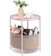 danpinera Round Side Table with Fabric Storage Basket, Metal Side Table Small Bedside Table Night...