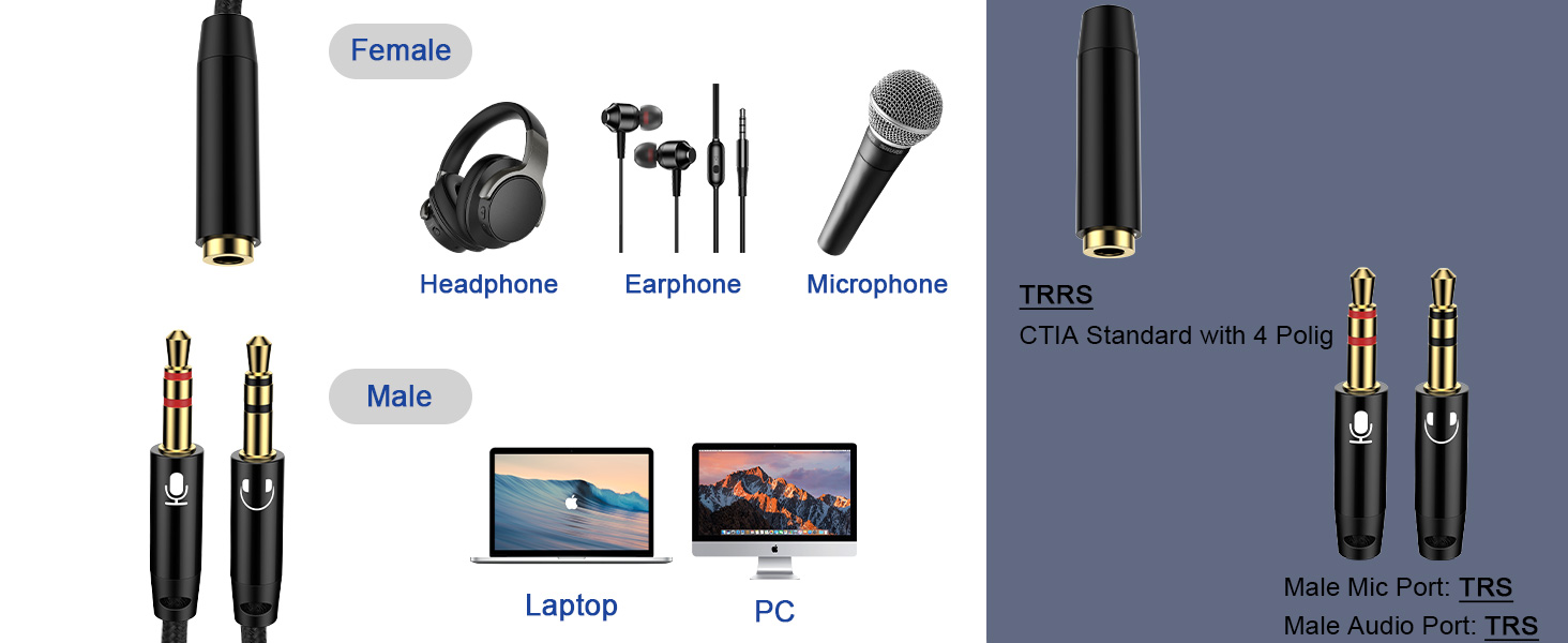 3.5mm female to dual 3.5mm male audio adapter