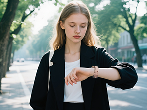 People showing off smartwatches in a shopping scene.
