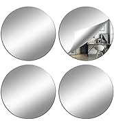 DARENYI 4Pcs Glass Round Mirror Tile, 6 inch Self Adhesive Mirror Sticker Small Circle Mirror She...