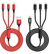 USB A Multi Charging Cable (Red) + USB C 3 in 1 Charging Cable (Black), Nylon Braided Universal C...