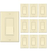 [10 Pack] BESTTEN Ivory Single Pole Decorator Wall Light Switch with Wallplate, 15A 120/277V, On/...