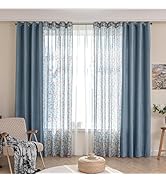 Erbnaryx 4-Piece Rod Pocket Wave Window Panel Set, 2 Blackout Panels &amp; 2 Light Filtering Privacy ...