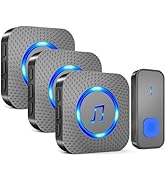 SURFOU Wireless Doorbell with 3 receivers 1 Button,IP55 Waterproof Doorbell,1300 FT/400M Remote D...