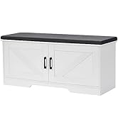 HOMSHO 2-Tier Storage Bench, Shoe Bench with Padded Seat Cushion, Entryway Bench with 2 Barn Door...