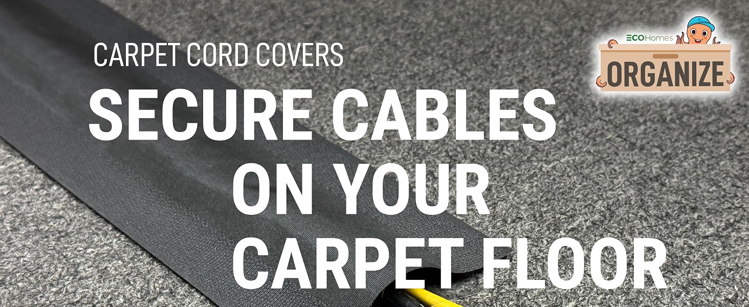 Carpet cord cover that hides cables and power cords neatly on loop pile carpets