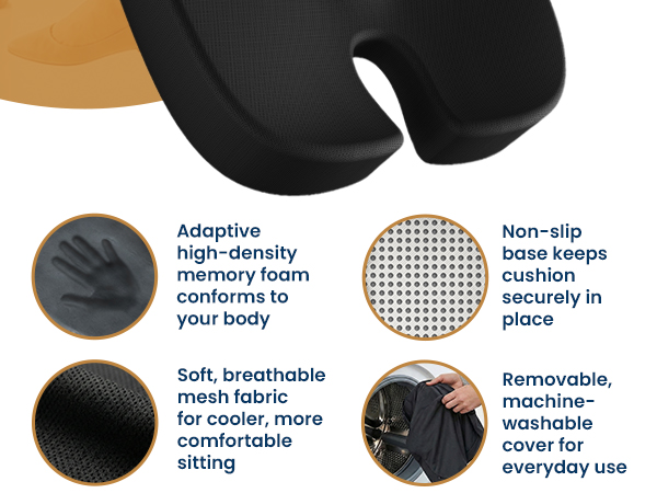 Memory Foam Seat Cushion Office Chair Car Ergonomic Accessories Tailbone Pain Relief Sciatica