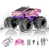 Amphibious Remote Control Car, 1:18 Pink Monster Truck Toys for Girls RC Cars, 2.4 GHz Waterproof...
