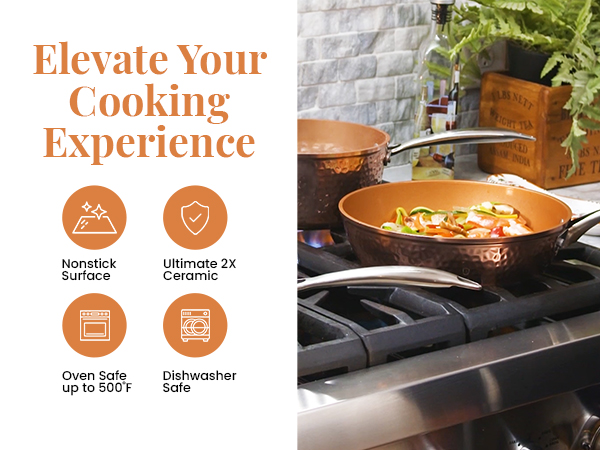 Hammered Non Stick Frying Pans Nonstick Frying Pan with Lid, Nonstick Pan Ceramic Pan Copper