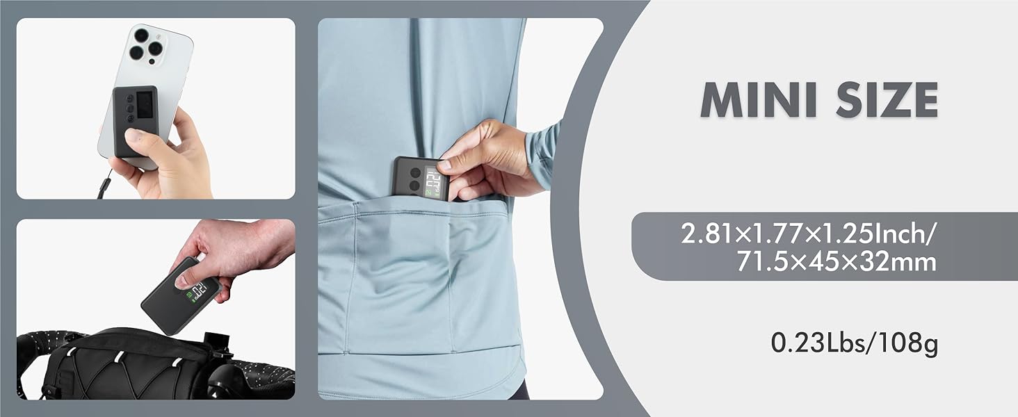 Mini Electric Bike Tire Air Pump with Gauge for Presta Schrader Bicycle Inflator