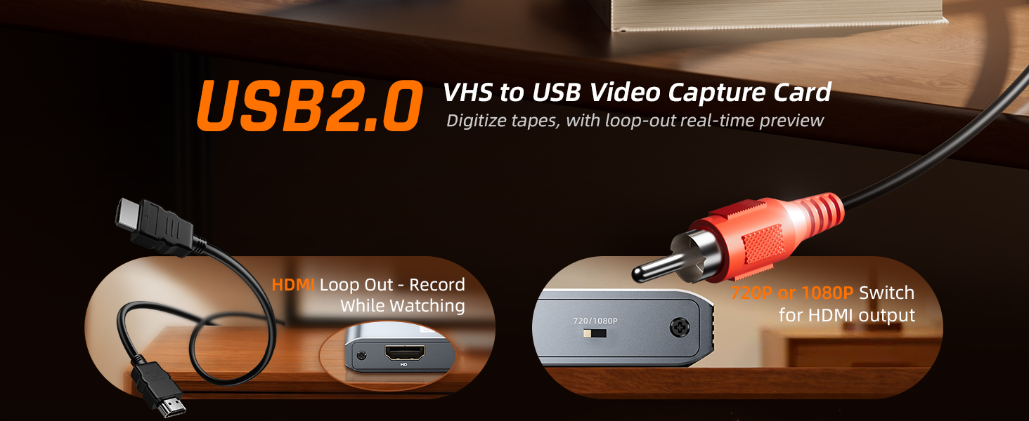 VHS to Digital Converter USB Video Capture Card with HDMI Loop Out