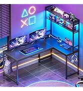 SEDETA L Shaped Gaming Desk, Reversible 45.3” Small Corner Desk with Power Outlet and LED Lights,...