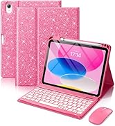 Hamile for iPad A16 Case with Keyboard - Mouse Backlit Wireless Detachable Keyboard Glitter Folio...