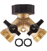 Garden Hose Splitter 2 Way Heavy Duty, Brass Hose Y Splitter with Shutoff Valve, Easy Grip Handle...