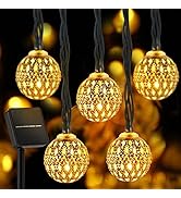 Solar Moroccan String Lights Outdoor 60 LED 36 Ft Globe Fairy Lights with 8 Lighting Modes, Water...