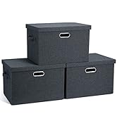 Graciadeco Large 17" 36 Quart Collapsible Stackable Storage Bins with Lids, 3 Packs Dark Gray Fol...