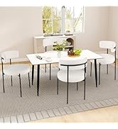 Giantex Sherpa Dining Chairs Set of 4, Upholstered Round Kitchen Chairs with Curved Backrest &amp; Me...