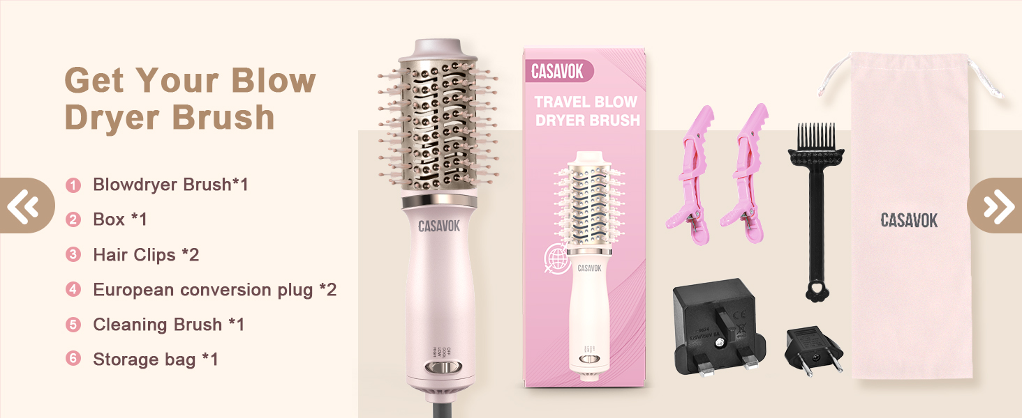 Dual Voltage Hair Dryer Brush for Travel