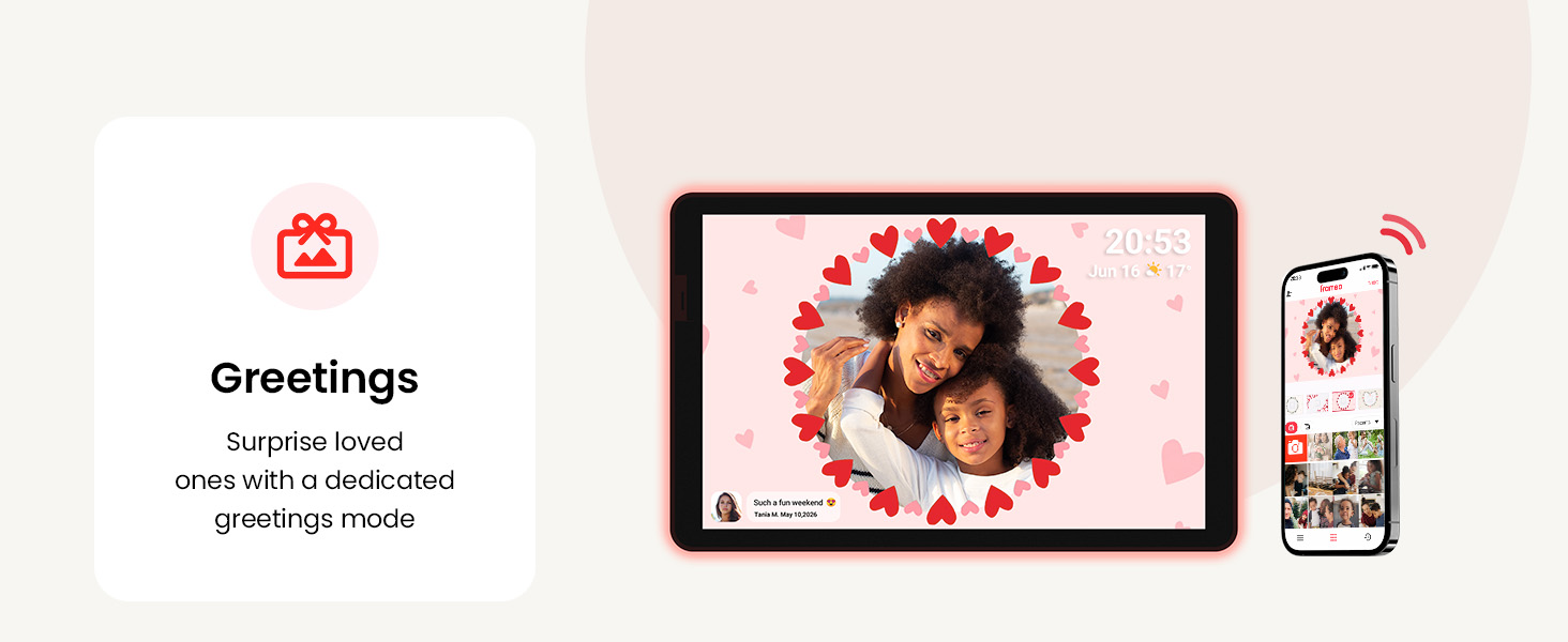 WiFi digital photo frame for instant photo and video sharing from a phone