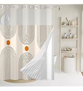 GKLEASG No Hook Shower Curtain with Snap in Liner, Boho Mid Century Modern Arch Heavy Duty See Th...