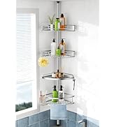 HAMITOR Corner Shower Caddy Tension Pole:Quick Installation Adjustable Shower Organizer-Stainless...