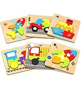 Yetonamr Wooden Toddler Puzzles Gifts Toys for 1 2 3 Years Old Boys Girls, 6 Vehicle Shape Jigsaw...