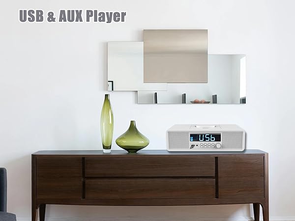 usb aux home stereo system white