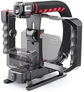 Zeadio Camera Handheld Stabilizer with Smartphone Video Cage Rig, Triple Cold-Shoe Handle Grip Co...