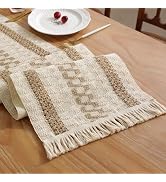 Niviy Boho Table Runner with Tassels 12 x 72 Inches Long, Cream &amp; Brown Rustic Farmhouse Table Ru...