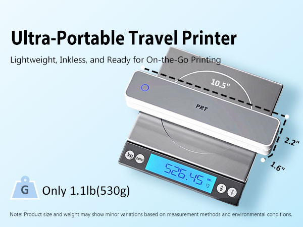 Inkless Portable Thermal Printer, Wireless Bluetooth Mobile Printer for Travel
