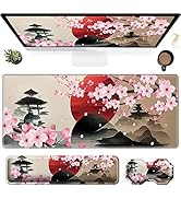3Pcs Mouse Pad Set, Cherry Blossom Landscape Large Gaming Mouse Pad with Stitched Edge, Ergonomic...