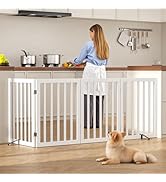 Homykic Indoor Pet Gate, 24" H x 75" W Bamboo Foldable Dog Fence, No Assembly Required, White