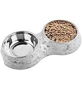AKEISHE 2-in-1 Double Cat &amp; Dog Bowls with Non-Slip Tray, Stainless Steel Pet Feeder for Puppies,...