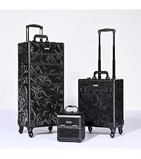BYOOTIQUE Mini Makeup Train Case with Mirror 2 Tier Trays Box Makeup Artist