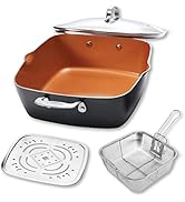 GOTHAM STEEL - 6 Quart XL Nonstick Copper Deep Square All in One 6 Qt Casserole Chef’s Pan &amp; Stoc...