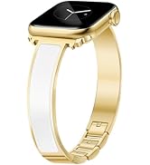 Newlibery Gold Slim Watch Bands for Women Compatible with Apple Watch 38mm 40mm 41mm 42mm (S10/11...