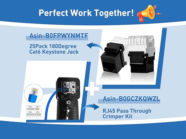 Pass Through Crimper Kit perfect with 180Degree Cat6 Keystone Jack